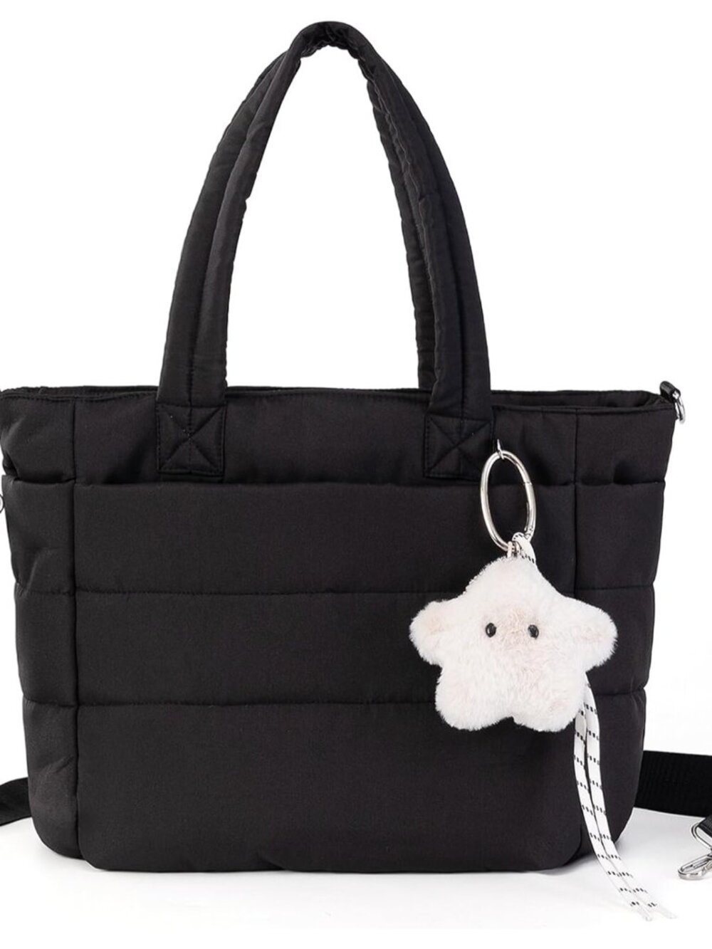 Lightweight Quilted Puffer Tote 13.4x5.3in with Star Charm